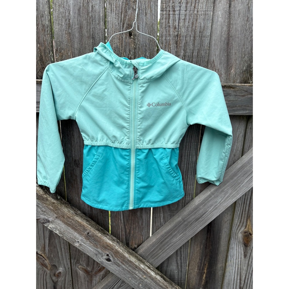 Columbia Kids XXS 4/5 Teal Aqua Omni-Shield Full Zip Hooded Windbreaker Jacket
